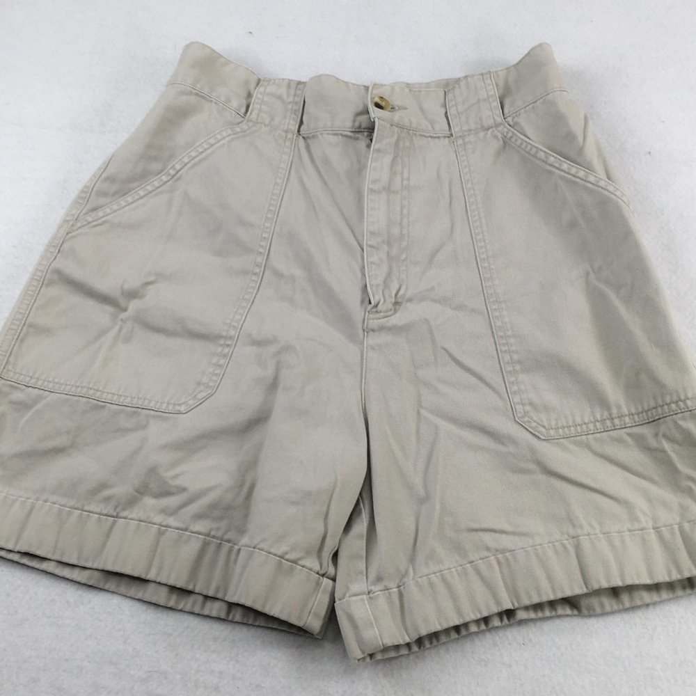 Eddie Bauer Womens Shorts 10 Khaki Tan Cotton High Rise Chino Hiking Vintage